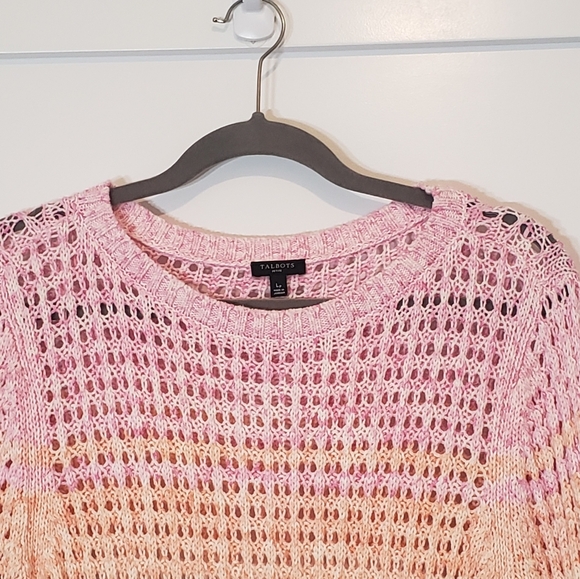 Talbots Open Stitch Cotton Pullover Knit Sweater Pastel Stripes Size Large Petit - Picture 2 of 12